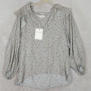 DownEast Women's Aqua Grey Cascading Long Sleeve Blouse Size XS‎